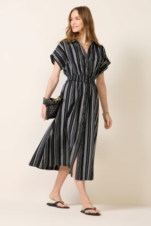 Sailor Smocked Waist Midi Shirt Dress