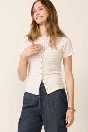 The Knit Stripe Button Tee