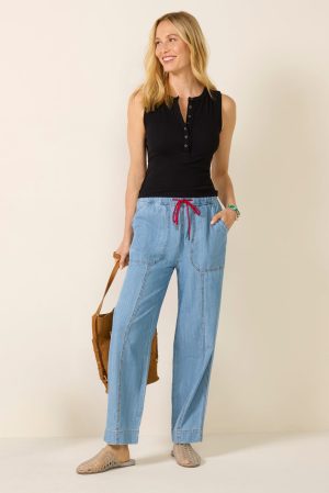 Soft Denim Pull On Taper Pant